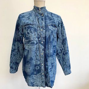 Topshop Vintage Acid Wash Look Chambray Button Down with Celestial Print Shirt